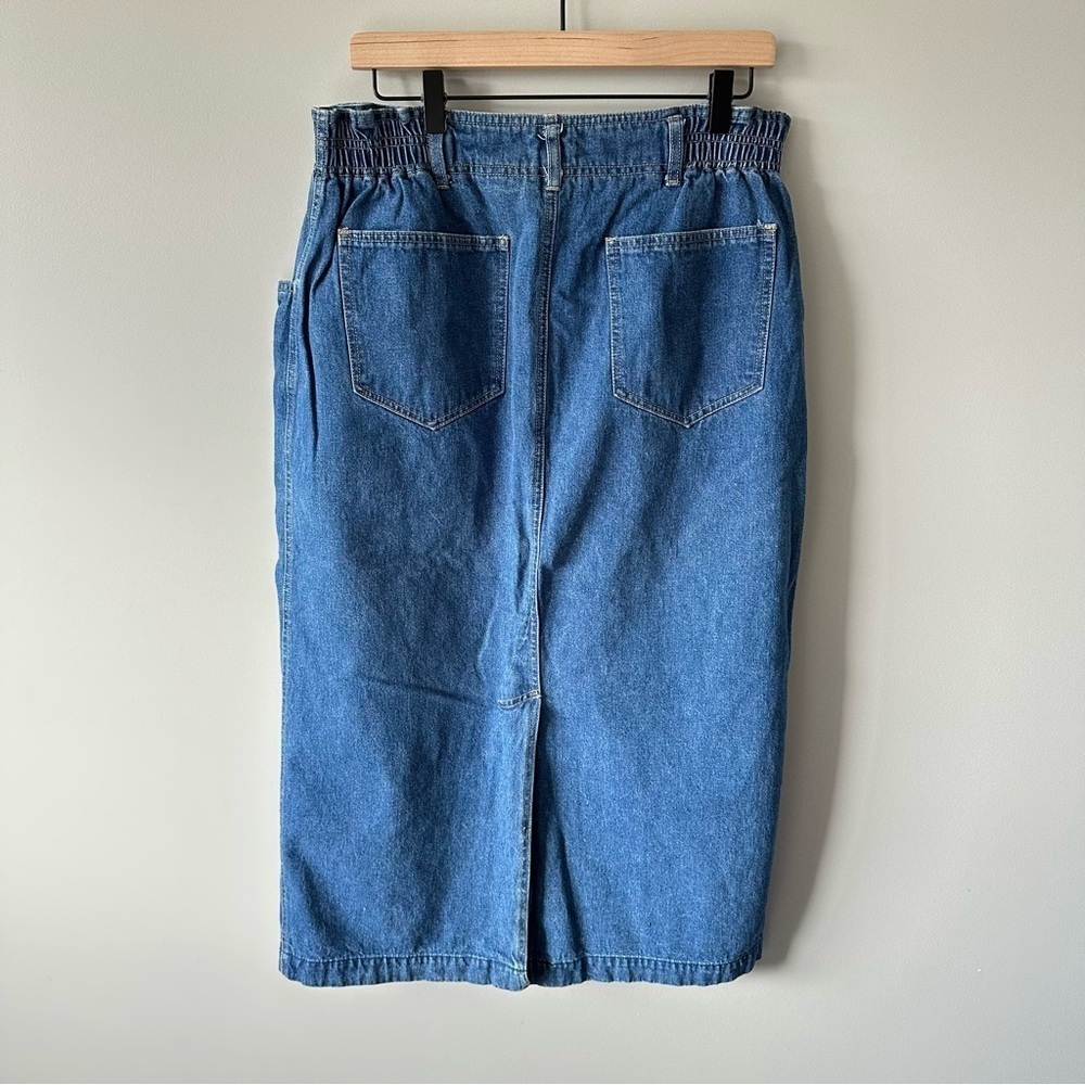 Talbots Vintage Denim Skirt 14 Paper Bag Waist Modest Pockets 90s Preppy - Picture 7 of 16